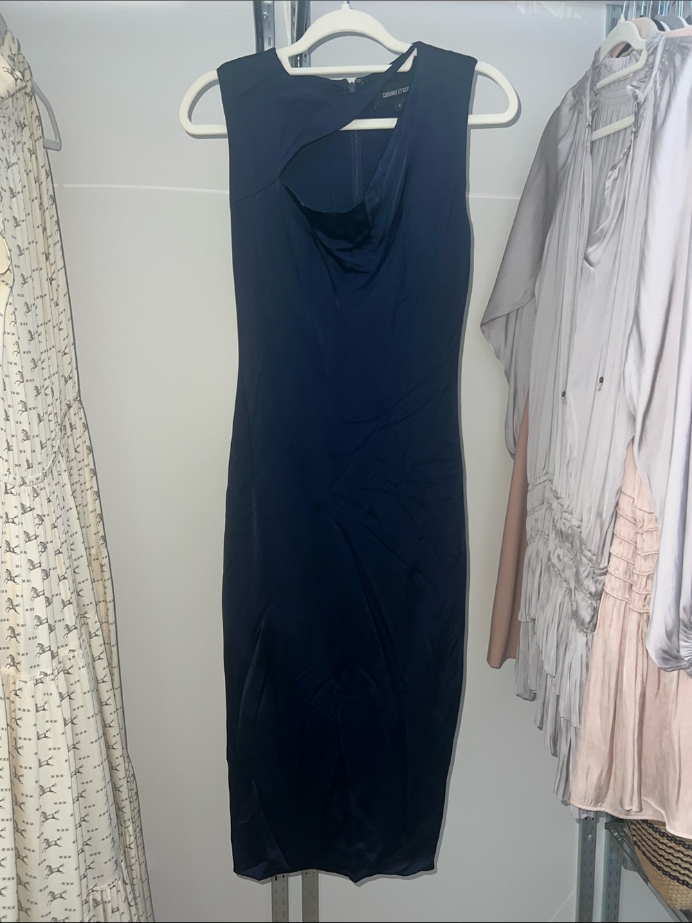 Cushnie Midnight Navy Sleeveless Cowl Midi Dress